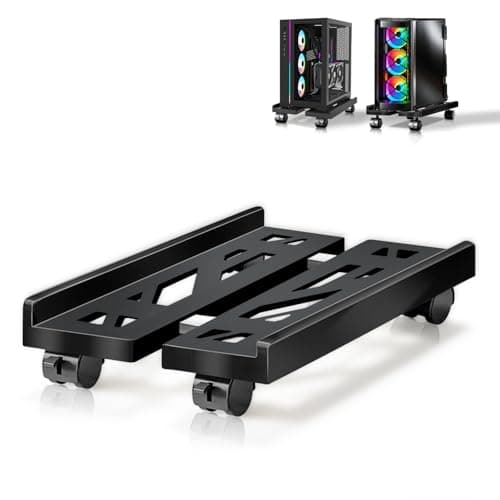 Image of Hmfmdy Mobile CPU Stand, Desktop PC Stand, Adjustable Computer Tower Stands CPU Rolling Stands, Computer Mobile Cart Holder with Locking Rolling Caster Wheels Fits Most PC Gaming Case - Black