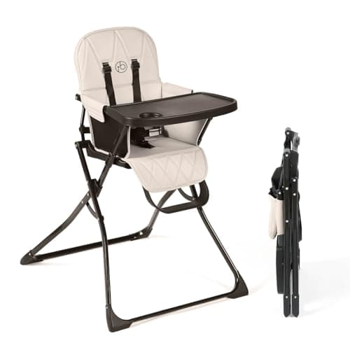 Image of Ickle Bubba Flip Magic Fold Highchair (Pearl Grey) – Suitable from Sitting Up to 15kg, 5-Point Safety Harness, Removable Tray, Quick One-Hand Fold, Compact Slimline Design for Easy Storage