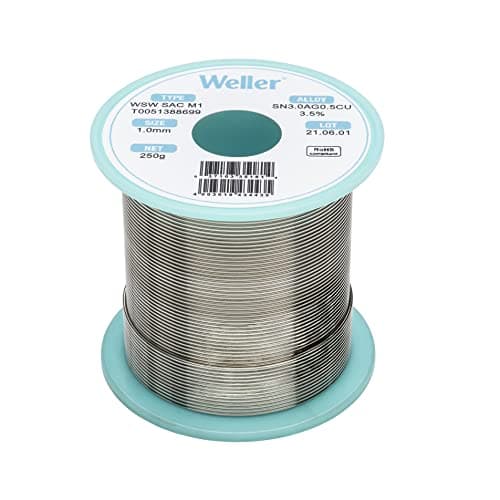 Image of Weller WSW SAC M1 (T0051402499) Lead Free Solder Wire, Ø 1.0mm, Alloy Sn96.5Ag3.0Cu0.5, Flux Content 3.5%, 100g, Silver