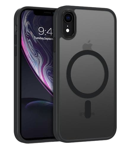 Image of GUAGUA Magnetic for iPhone XR Phone Cases, iPhone XR Case [Compatible with MagSafe] [Military Grade Protection] Translucent Matte Back Slim Shockproof Anti-Scratch Phone Cover 6.1-Inch, Black