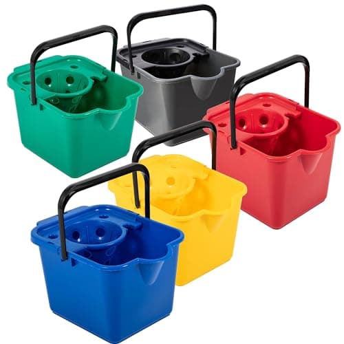 Image of Plastic Mop Bucket With Wringer 12 Litre Capacity Floor Bucket Only For Cleaning Colour Coded Buckets With Lip for Easy Pouring (1, Green)