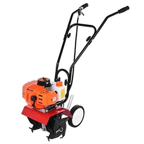 Image of Fukursul Garden Mini Tiller - 52cc 2-Stroke Petrol Engine, 9000RPM, Large 1.2L Fuel Tank, 6" Depth & 7.9" Tilling Width, 3HP/1.65kW Power - Easy-to-Use Cultivator for Soil Preparation Orange