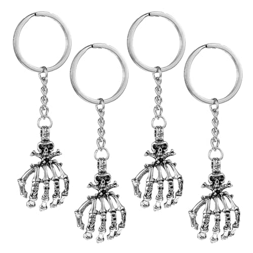 Image of NIYANGLE 4pcs Skull Hand Keychain Metal Skeleton Keyring Halloween Themed Backpack Pendant Charm for Party Decoration