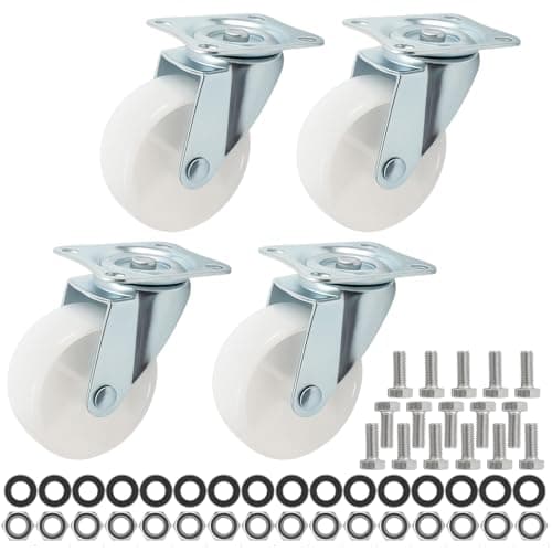 Image of QOPAHI 75mm Castor Wheels - Small Trolley Swivel Casters with Rubber Base Ball Bearing, Single Furniture Wheels to Move Heavy Objects(Pack of 4, White)