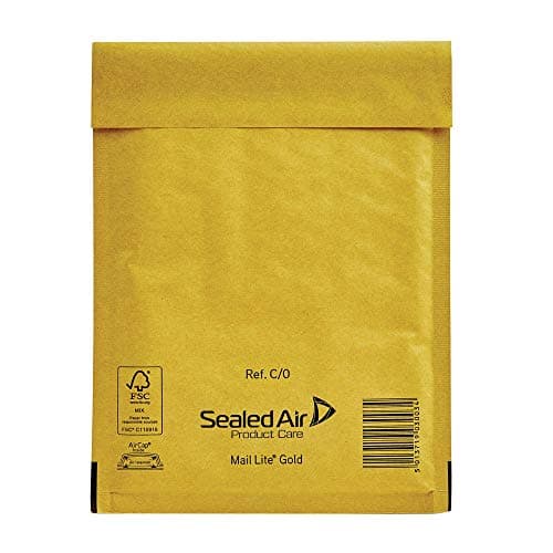 Image of 100 Small C/0 Size Mail Lite Gold Padded Envelopes Mailers - Peel + Seal Bubble Bags - 150 x 210mm / 6 x 8.25" Sealed Air Postal Packing Mailing Shipping Postage Posting Self Seal Cushioned Protective Packaging