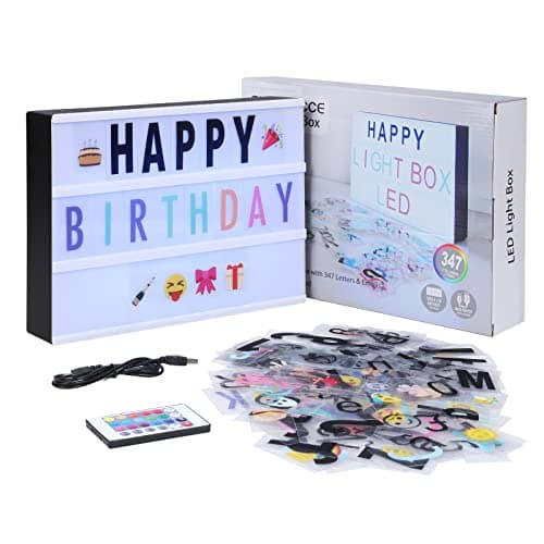 Image of SHYOSUCCE A4 Cinematic Lightbox with 16 Color Changings, 4 Flash Modes, 262 Letters and 85 Emojis, LED Light Box for Wedding, Anniversary, Birthday, Party, Store Sign, Battery or USB Powered (Black)
