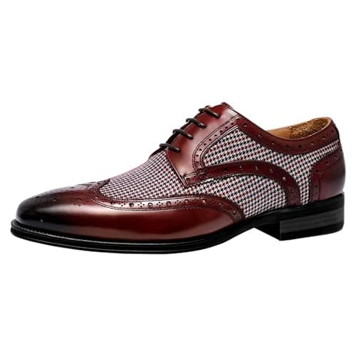 Image of ANUFER Men's Handsome Color Block Dress Shoes Lace-Up Faux Leather Brogues SN0705243 Burgundy UK9.5