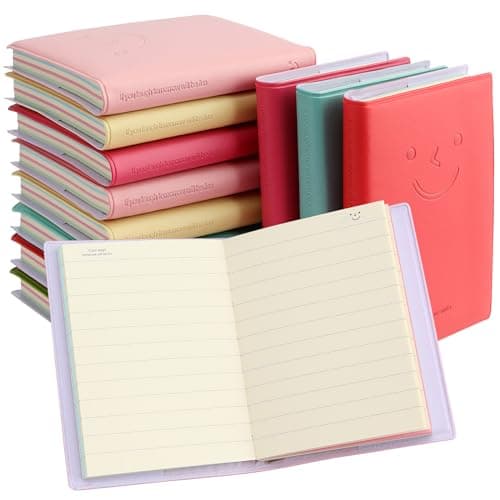Image of MOUYAT 12 Pack Mini Smiley Diary Notebook, 100 Sheets Pocket Notepad with Imitation Leather Cover, 6 Colours Small Notebook Memo Pads for Home Office School Travel, 8 x 10cm