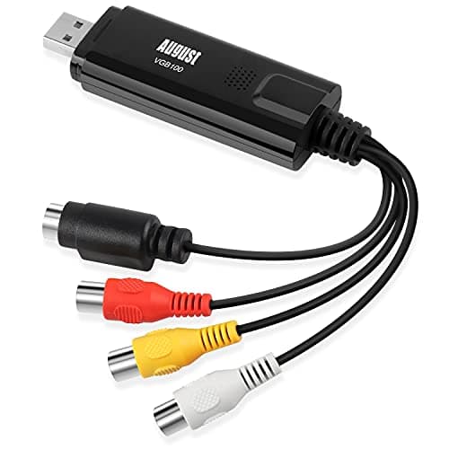 Image of August VGB100 VHS to Digital Converter – USB 2.0 Video Capture Card with RCA & S-Video Input, USB Video Grabber for PC – Convert VHS, VCR, Hi8, Mini DV, Camcorder Tapes to DVD/Windows 10/8/7