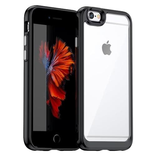 Image of Jhxtech Phone Case for iPhone 6 Case, iPhone 6S Case Ultra Thin Premium Clear Hard PC Back + Soft TPU Bumper Silicone Shockproof Cover Cases for iPhone 6 Crystal Black