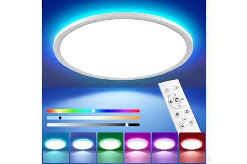 Image of 30cm LED Ceiling Light Dimmable, 24W 3200LM IP44 Bathroom Lights Ceiling with Remote Control, RGB Color Changing, 3000-6500K, Timer & Memory, Round Flush Ceiling Lamp for Bedroom Living Room Kitchen