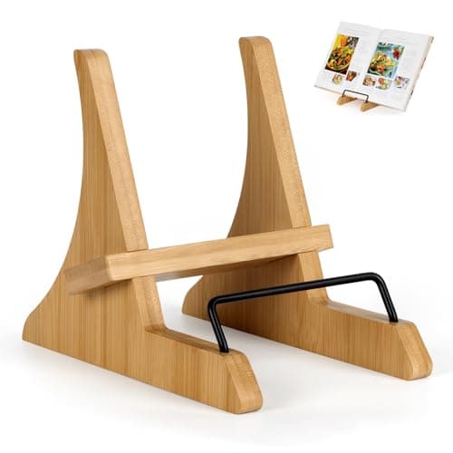 Image of PUERSI Cookbook Stand for Kitchen Counter, Bamboo Cookbook Holder, Cook Book Stand for Kitchen, Recipe Book Holder - New Patented Design