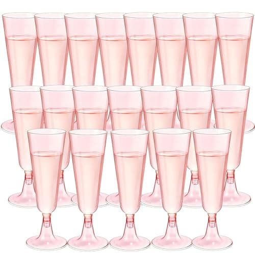 Image of YIChongDan 25Pack Clear Champagne Flutes, 150ml Pink Reusable Plastic Champagne Flutes with Glitter, Party Wine Glasses Crystal Wine Cocktail Glasses for Wedding Birthday Anniversary Party