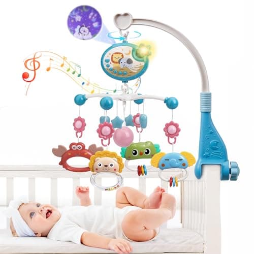 Image of Warmiehomy Cot Mobiles for Babies Crib Musical Mobile Bed Bell Pendant for Boys Girls Baby Cot Hanging Rotating Rattle Toys for Babies 0-6 Months with Star Projection and Timing Function