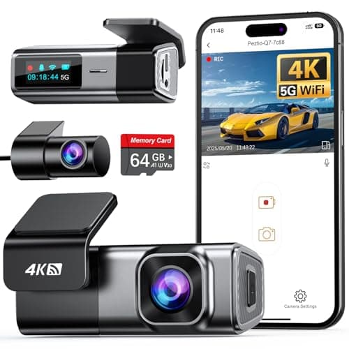 Image of Navycrest 4K Dash Cam Front and Rear with 64GB Card, Built-in 5G WiFi, Dash Camera for Cars 4K Front and 1080P Rear, Dashcams for Cars Loop Recording, Gravity Sensor, 24Hours Parking Mode