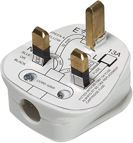 Image of 13Amp Fused Plug, UK 3A Mains 3-Pin, White, Single CE Certified