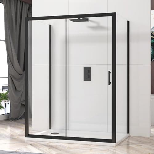 Image of Milan 1000 x 700mm Matt Black Single Sliding 3-Sided Shower Enclosure 6mm Glass Reversible Cubicle Door