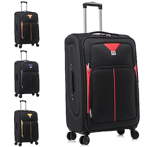 Image of ATX Luggage Suitcase Large Expandable Soft Shell Durable Lightweight Hold Check in Trolley Case with 4 Dual Spinner Wheels and Built-in 3 Digit Combination Lock (Black/Red, 109 Liters)