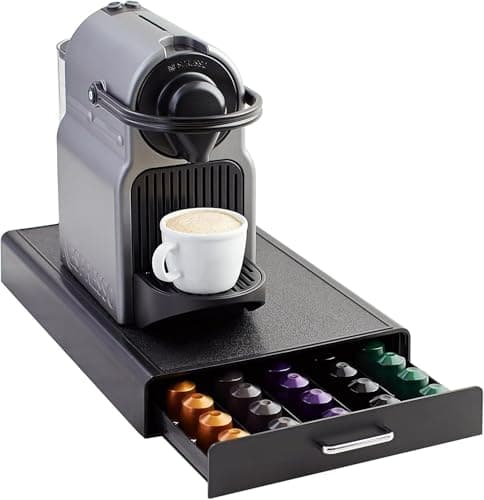 Image of Amazon Basics Nespresso OriginalLine Coffee Pod Storage with 1 Drawer Holder, 50 Capsule Capacity, Black, ‎DHCD002
