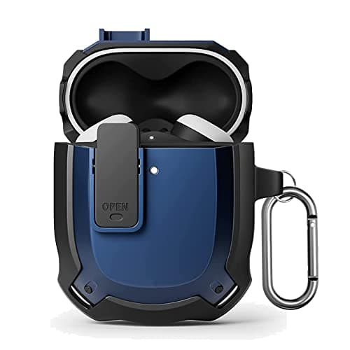Image of KZIOACSH Case for Google Pixel Buds A-Series, [Front LED Visible] Hard PC + TPU Rubber Shockproof Reinforced Protective Case Skin Portable Slim Lightweight Anti-Lost Earbuds Cover with Carabiner,Blue
