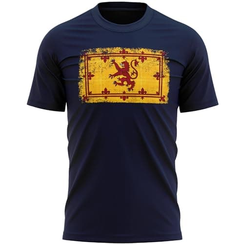 Image of Scotland Badge Mens T Shirt Scottish Coat of Arms Football Tee Supporters Top, M, Navy