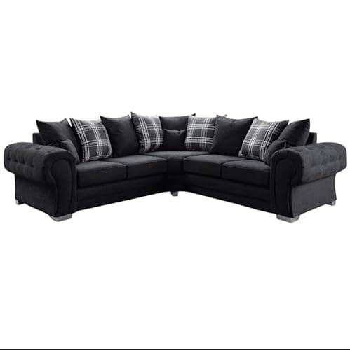 Image of Rosemont Verona Range Black Fabric | Corner, Left or Right Hand 3+2 Seater | Black Fabric Upholstered Sofa with Scatterback or Fullback Cushions | Modern Living Room Furniture UK | Corner Scatterback