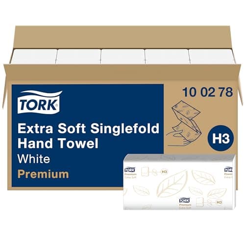 Image of Tork Extra Soft Singlefold Hand Towels, White, QuickDry Technology, Embossed for Superior Absorption, 15 packs of 200 sheets each, Compatible with Tork H3 Systems (100278)