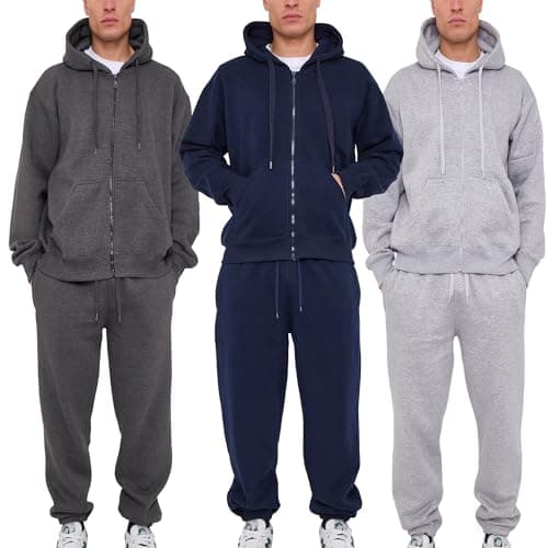 Image of LABEL APPAREL Mens Tracksuit Activewear Set Fleece Zip Up Hoodie Top Gym Sports Cuffed Joggers Bottoms Long Sleeve Sweatshirts Elasticated Waist Sweatpants Pluse Size (Navy Large)