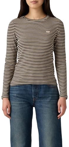Image of Levi's Women's Essential Housemark Long-Sleeved T-Shirt, Cassie Stripe Anthra, XS
