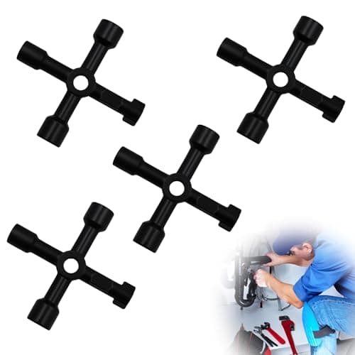 Image of 4 Pack 4 Way Utility Key, Meter Box Key, Multifunction Service Access Tool, Black Zinc Alloy Meter Box Key with Square and Triangle Profiles for Water Gas Electric Cabinets Plumbing Maintenance