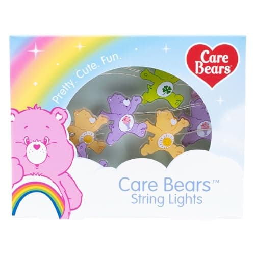 Image of Fizz Creations Care Bears String Lights. Includes 20 LED Lights on 2 Metre Cable. Featuring Multiple Beloved Characters. Battery Powered. Officially Licensed Care Bears Merchandise from