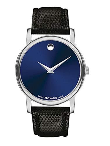 Image of Movado Museum Blue Dial Black Leather Strap Women's Swiss Watch