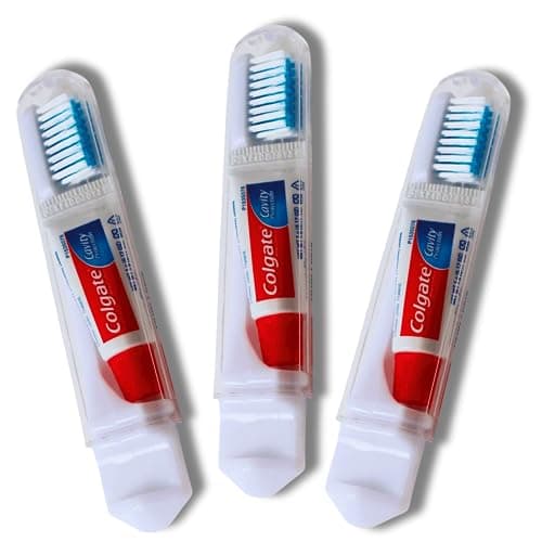 Image of Colgate Travel Toothbrush Set of 3 by VistaHome - Foldable Toothbrush - Portable Toothbrush Set with Toothpaste - Orthodontic Toothbrush Set - Compact Toothbrush Set with Mini Toothpaste - Travel Size