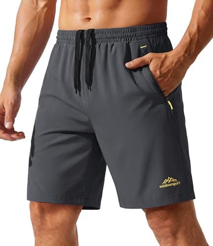 Image of TACVASEN Men's Quick Dry Performance Jogging Gym Yoga Fitness Exercise Fast Drying Shorts with Zip Pockets Grey