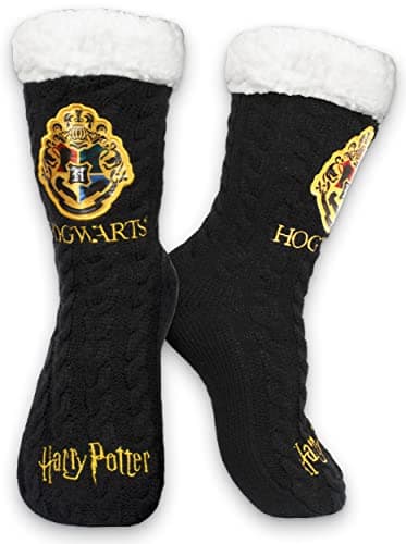 Image of Harry Potter - Women's Slippery Socks - Black Hogwarts Woolly Bed Socks - One Size Fits Women's Size 5-8 - Official Merchandise