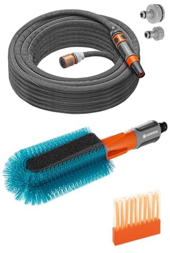 Image of Gardena Cleansystem Wash Set Bicycle: Complete set for bike cleaning, also for pushchairs & trailers, kit consisting of water-fed bicycle brush, textile hose, connectors & soap sticks (18864-20)