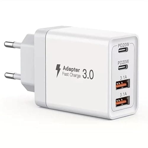 Image of EU travel adapter charger, fast charging 2 USB C and 2 USB A European plugs, European wall adapter with 2 USBA port and 2 Type C ports, Compatible with fast charging of iPhone/Samsung and others