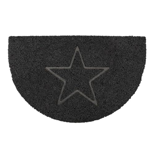 Image of Oseasons Star Half Moon Doormat in Black - Semi-Circle Half Round, Spaghetti Coil Vinyl with PVC Backing, Non-Slip Indoor or Sheltered-Outdoor Entrance Rug
