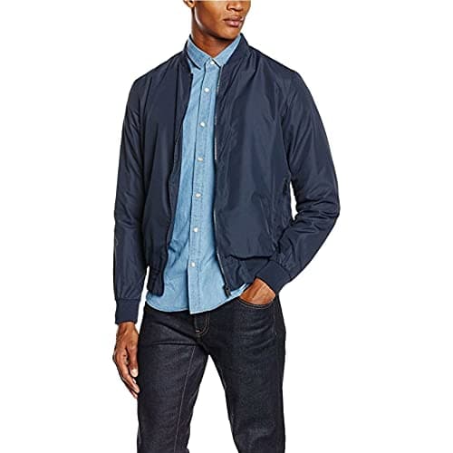 Image of BRAVE SOUL Mens Bomber Jacket Smart Casual Full Zip Up Long Sleeve 100% Polyester Outdoor Jacket for Men, Navy Colour, Size- L