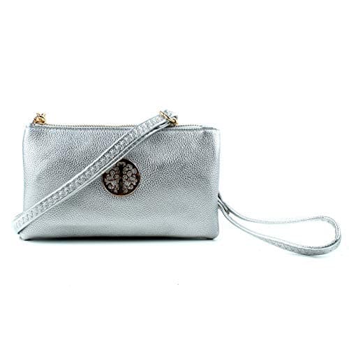 Image of AOSSTA Womens Small Crossbody Bag for Girls Crossbody Phone Bags Mini Shoulder Handbag With Wristlet Adjustable Strap (Silver)