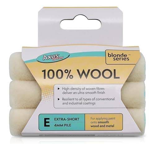 Image of Axus Decor 100% Wool Roller (Blonde Series) Paint Roller Sleeve, Mini Sleeve for Smooth Wood & Metal Surface, Compatible with Standard (6mm Rod) Mini Handles, 4 Inch/100mm 3 Pack