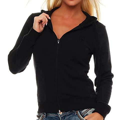 Image of Gennadi Hoppe Women's Sweat Jacket Hooded Jacket Women's Training Jacket Sports Jacket Leisure Jacket Zip Jacket, Black (Black), XL