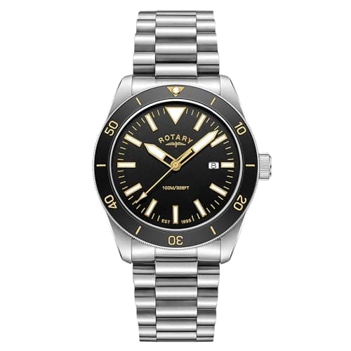 Image of Rotary Men's Apex100 Black Bezel Stainless Steel Bracelet Watch