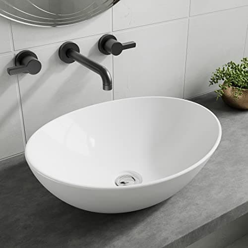 Image of Home Supplies Ceramic Cloakroom Basin Hand Washing Sink, Modern Design Gloss White Countertop Basin Cloakroom Sink for Bathroom Lavatory, Vanity Cabinet. (145x330x405mm(HxWxD))