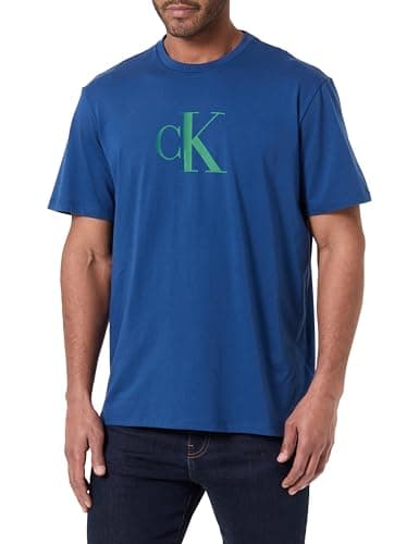 Image of Calvin Klein Men's Short Sleeve Centre Monogram Classic Cotton T-Shirt, Blue (Blue Jean), M