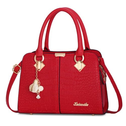 Image of FORRICA Handbags for Women Elegant Pendant Ladies Shoulder Bags Top Handle Crossbody Bag PU Leather for Shopping Work Dating Red A