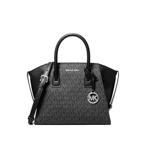 Image of Michael Kors Avril Small Signature Logo Satchel Black PVC