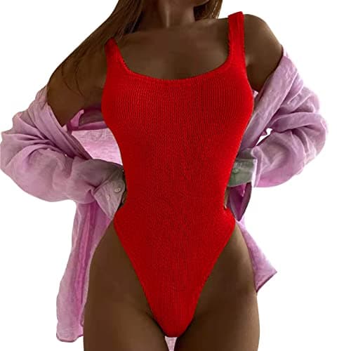 Image of Generisch Women One Piece Swimsuit Tummy High Waisted Swimsuit Monokini Swimwear 1 Piece Swimsuit, red, L