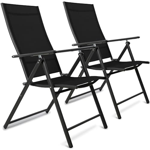 Image of SUNMER Folding Garden Chairs - Set of 2 High Back, 7-Position Reclining Sun Lounger - 120kg Heavy Duty Capacity, Lightweight 5.1kg Portable Design - Professional Outdoor Recliner Seating - Black