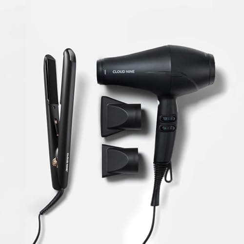 Image of CLOUD NINE The Touch Iron Hair Straightener with Airshot Hairdryer Giftset | Variable Temperature Control Quick Heat Touch Technology Sericite Infused Plates Spring Flex Styling